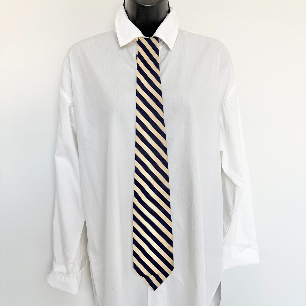 Polo Ralph Lauren Tie Vintage Rep Stripe Navy Tan Silk Handmade 3.5" Wide